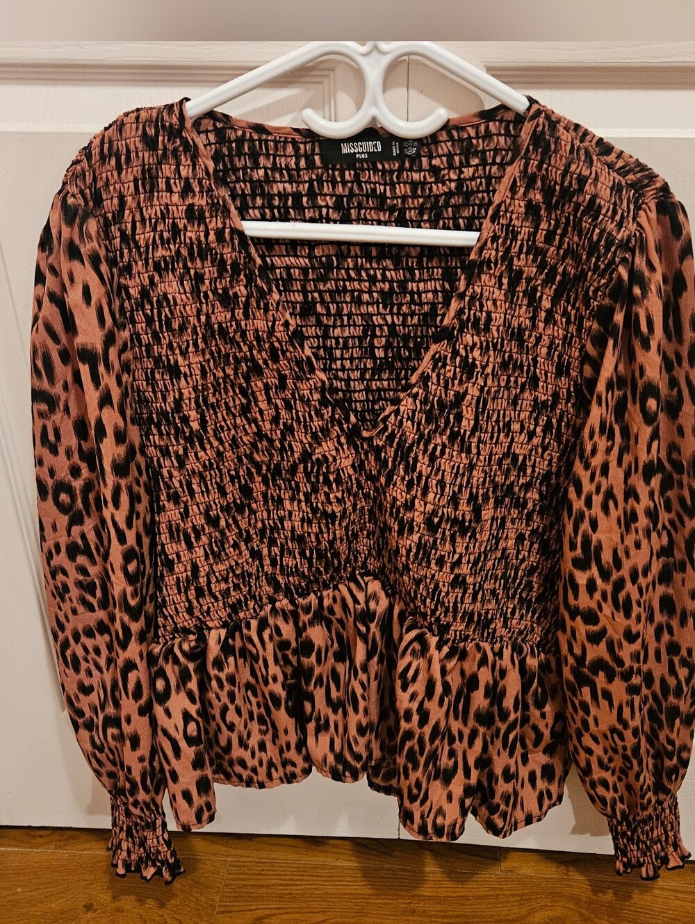 Missguided Plus Leopard Print Peplum Blouse, NEW